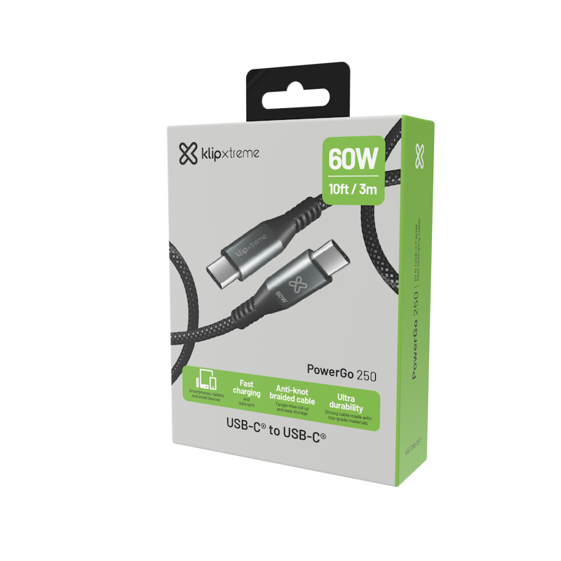 CABLE USB C XTREME.webp 1 Cable USB-C Trenzado KLIPXTREME PowerGo 250 60W 3m