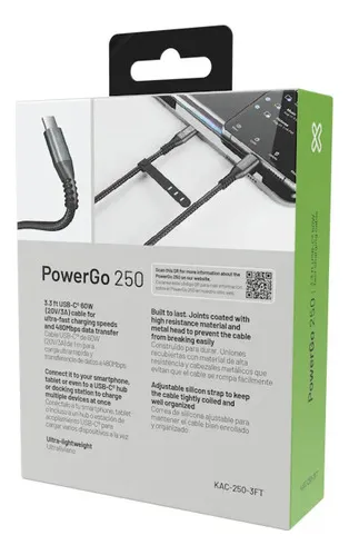 CABLE USB C XTREME.webp 5 Cable USB-C Trenzado KLIPXTREME PowerGo 250 60W 3m