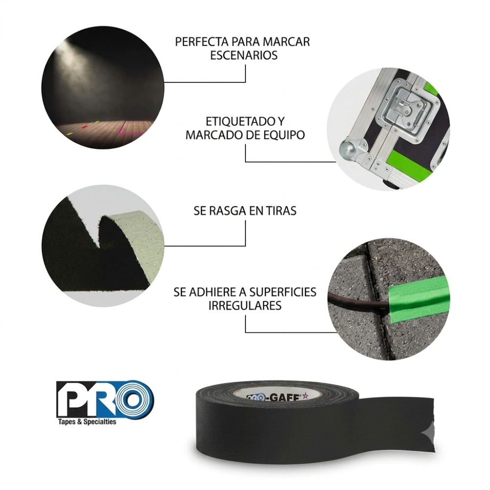 Cinta Gaffer de tela PRO GAFF 2X55YD Negro mate PROTAPES
