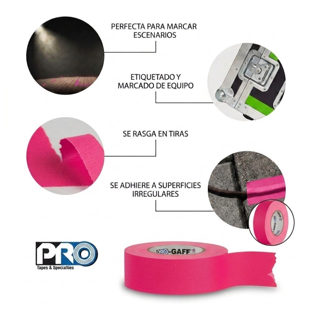 Cinta Gaffer PRO GAFF 2X50YD FL Rosado flúor Pro Tapes