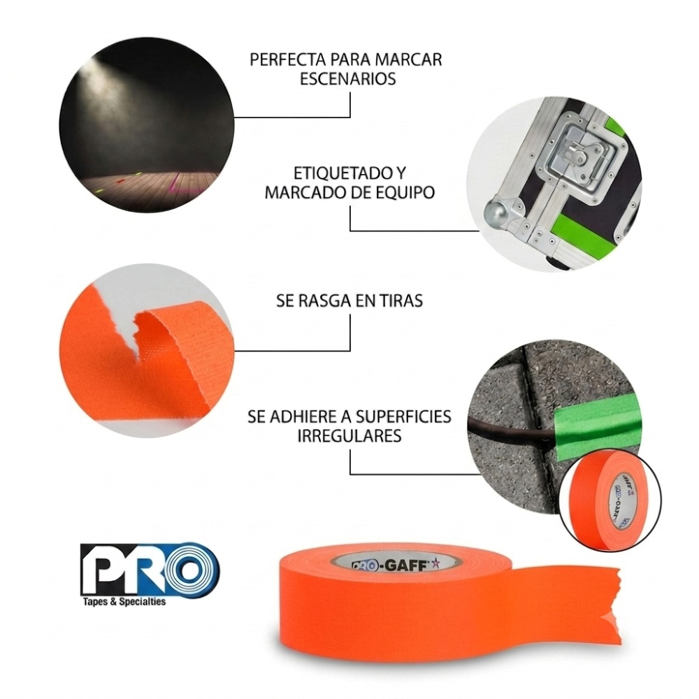 Cinta Gaffer Naranja flúor PRO GAFF 2X50YD FL Pro Tapes