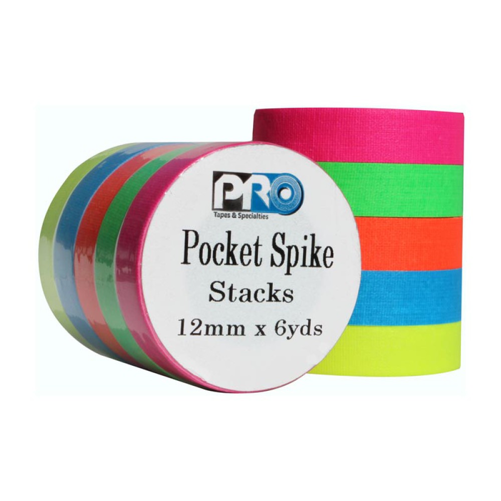 Pack Gaffer 12mm X 5.5MT PRO TAPES 5 Colores Fluor Pocket Spike